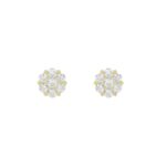 14K YELLOW GOLD 1/4CT ROUND DIAMOND LADIES FLOWER EARRINGS