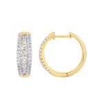14K YELLOW GOLD 1CT ROUND DIAMOND LADIES HOOPS EARRINGS - Image 2