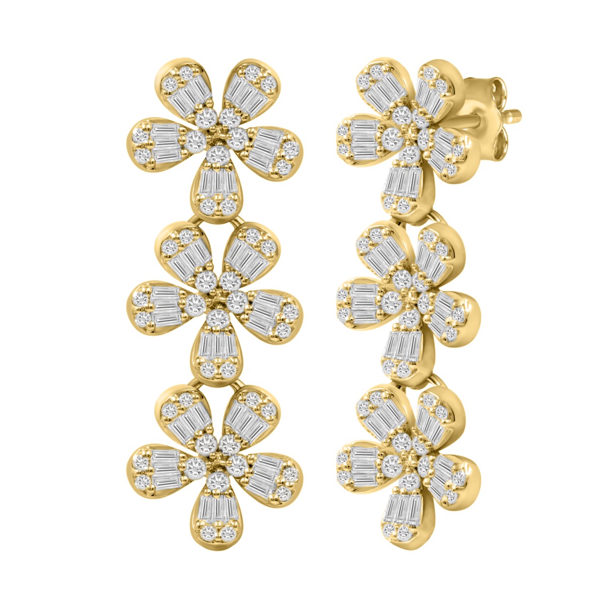 19226440_VA17629Y-1201x1201.jpg 14K YELLOW GOLD 7/8CT ROUND/BAGUETTE DIAMOND LADIES EARRINGS - Image 1