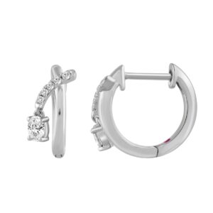 18K WHITE GOLD 1/4CT ROUND/OVAL DIAMOND LADIES HOOP EARRINGS