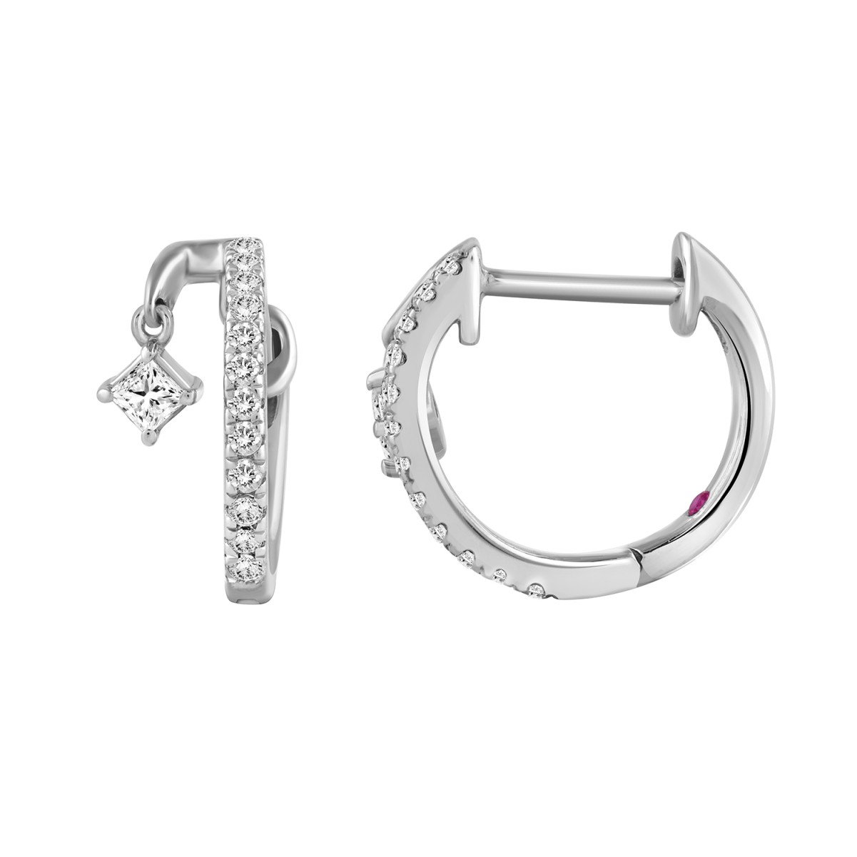 19226511_VA30254W-1201x1201.jpg 18K WHITE GOLD 1/4CT ROUND/PRINCESS DIAMOND LADIES HOOP EARRINGS - Image 1