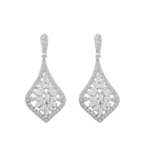 18K WHITE GOLD 1CT ROUND/BAGUETTE DIAMOND LADIES EARRINGS