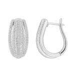 18K WHITE GOLD 1CT ROUND/BAGUETTE DIAMOND LADIES HOOPS EARRINGS - Image 2