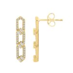 18K YELLOW GOLD 1/2CT ROUND/BAGUETTE DIAMOND LADIES EARRINGS - Image 2