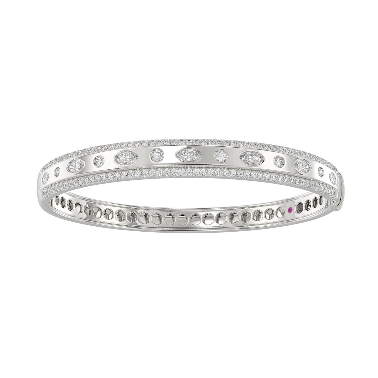 19226826_VA20843W-1201x1201.jpg 18K WHITE GOLD 2 1/2CT ROUND/MARQUISE DIAMOND LADIES BANGLE - Image 1