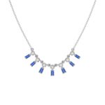 14K WHITE GOLD 1/2CT ROUND/BAGUETTE/PINK SAPPHIRE DIAMOND LADIES NECKLACE