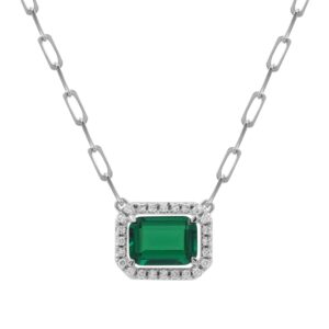 14K YELLOW GOLD 1CT ROUND/EMERALD/PINK SAPPHIRE DIAMOND LADIES NECKLACE (EMERALD DIAMOND 7/8CT)
