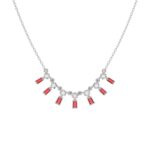 18K WHITE GOLD 1/3CT ROUND/BAGUETTE DIAMOND LADIES NECKLACE (COLOR STONE BAGUETTE RUBY DIAMOND  1/5CT)