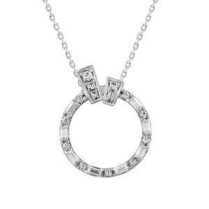 18K WHITE GOLD 1/4CT ROUND/BAGUETTE DIAMOND LADIES NECKLACE