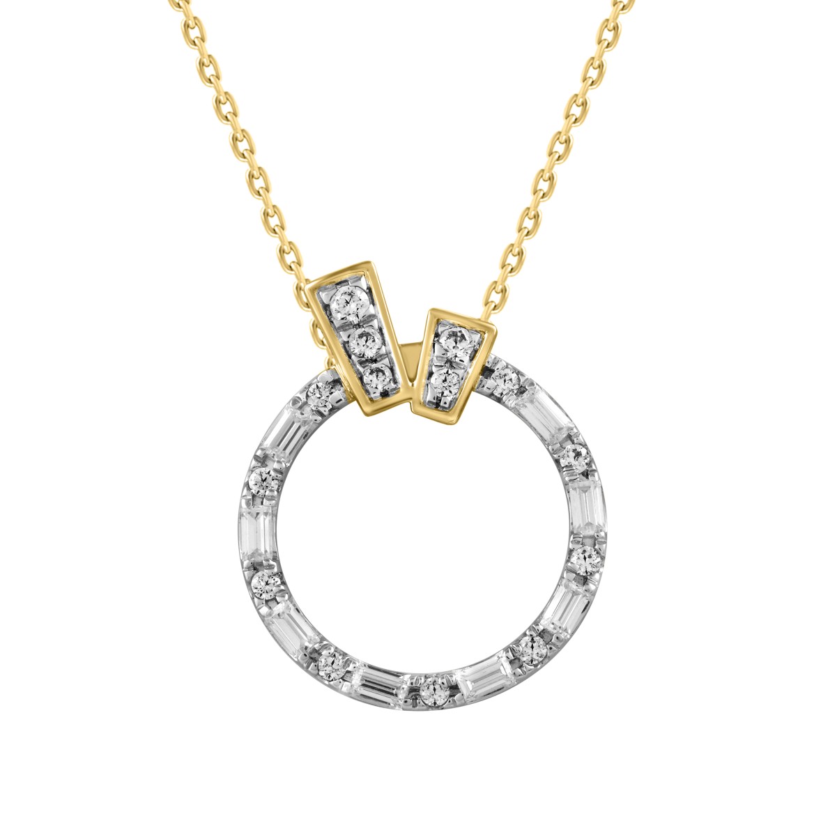19228081_VA30262Y-1201x1201.jpg 18K YELLOW GOLD 1/4CT ROUND/BAGUETTE DIAMOND LADIES NECKLACE - Image 1