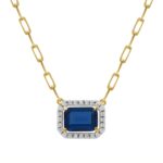 14K YELLOW GOLD 1 1/5CT ROUND/EMERALD BLUE SAPPHIRE DIAMOND LADIES NECKLACE