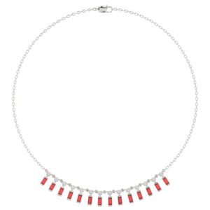 18K WHITE GOLD 1CT ROUND/BAGUETTE DIAMOND LADIES NECKLACE(COLOR STONE RUBY DIAMOND 3/4CT)