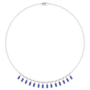 18K WHITE GOLD 1CT ROUND/BAGUETTE DIAMOND LADIES NECKLACE(COLOR STONE SAPPHIRE DIAMOND 3/4CT)