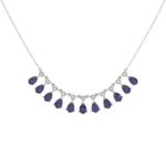 18K WHITE GOLD 2 7/8CT ROUND/PEAR DIAMOND LADIES NECKLACE(COLOR STONE PEAR SAPPHIRE DIAMOND 2 7/8CT)