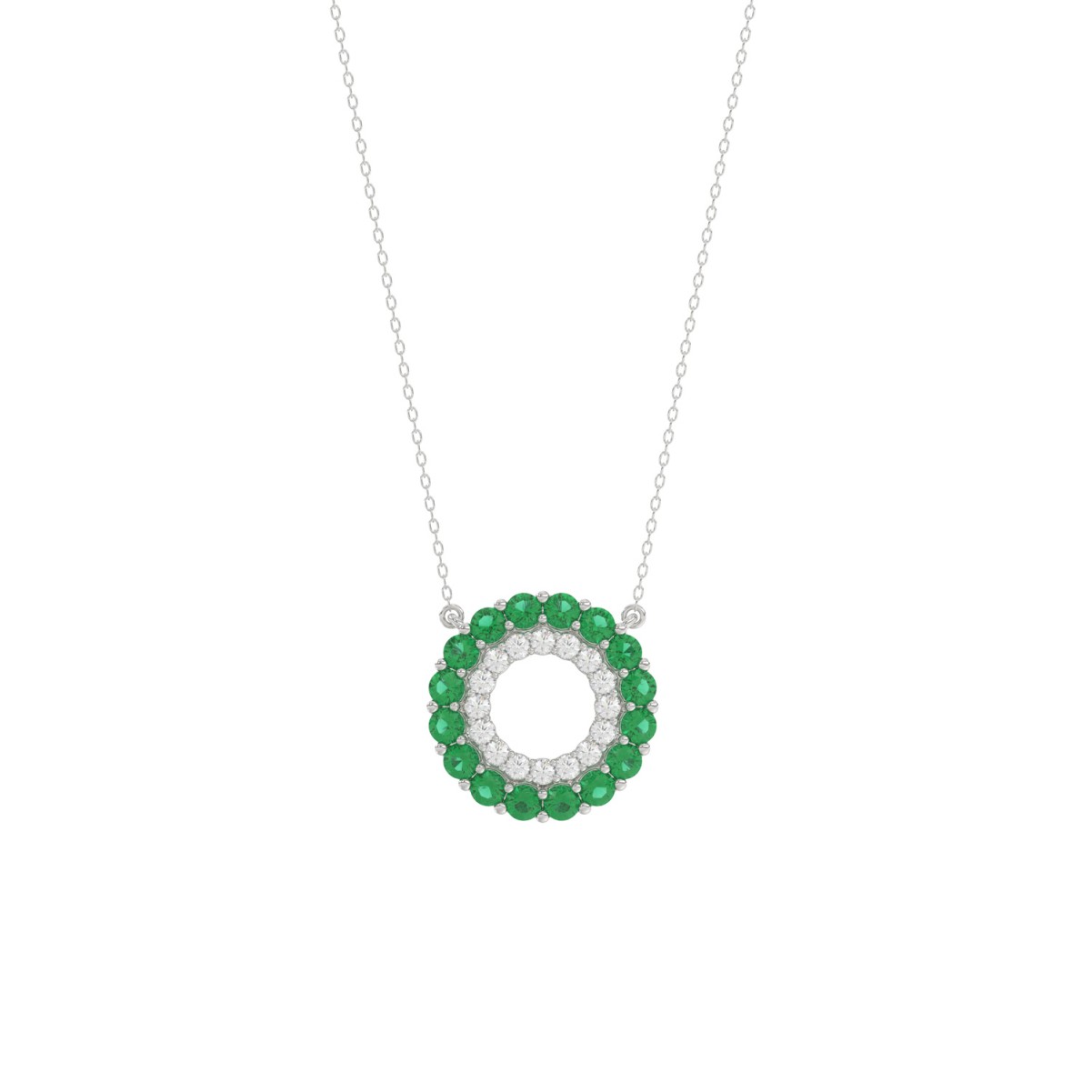 19256001_VA33516W-10K-1201x1201.jpg 10K WHITE GOLD 1/2CT ROUND DIAMOND LADIES PENDANT WITH CHAIN (ROUND EMERALD DIAMOND 1/3CT) - Image 1