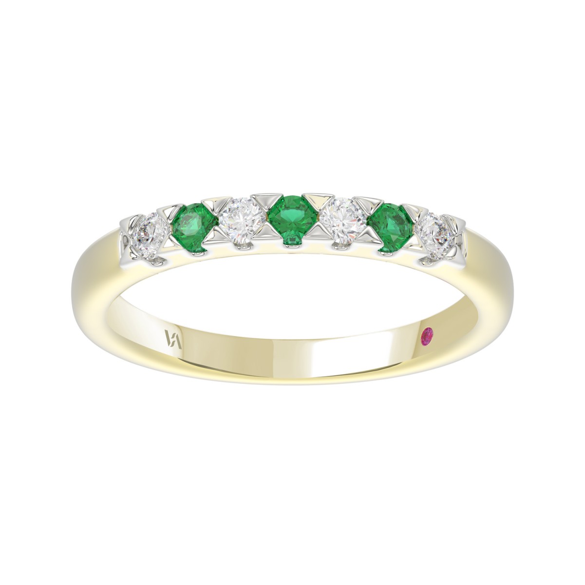 19256060_VA33479Y-10K-1201x1201.jpg 10K YELLOW GOLD 1/3CT ROUND DIAMOND LADIES RING (ROUND EMERALD DIAMOND 1/6CT) - Image 1