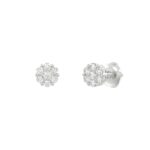 14K WHITE  GOLD 1/6CT ROUND DIAMOND LADIES FLOWER EARRINGS - Image 3
