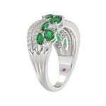 14K WHITE GOLD 1 7/8CT ROUND/MARQUISE/PEAR DIAMOND LADIES FASHION RING( COLOR STONE MARQUISE GREEN EMERALD DIAMOND/PEAR 1.45CT/ 12 STONE) - Image 2