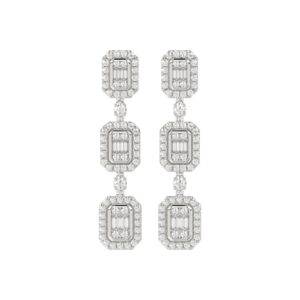 14K WHITE GOLD 1CT ROUND/BAGUETTE DIAMOND LADIES EARRINGS