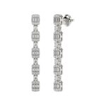 14K WHITE GOLD 1CT ROUND/BAGUETTE DIAMOND LADIES EARRINGS - Image 2