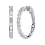 14K WHITE GOLD 2 1/4CT EMERALD DIAMOND LADIES HOOP EARRINGS - Image 3