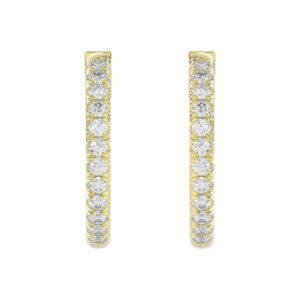 14K YELLOW GOLD 1 1/2CT ROUND DIAMOND LADIES HOOP EARRINGS