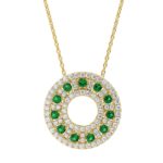 14K YELLOW GOLD 1 1/4CT ROUND DIAMOND LADIES PENDANT WITH CHAIN(COLOR STONE ROUND GREEN EMERALD DIAMOND 1/2CT)