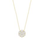 14K YELLOW GOLD 1/3CT ROUND DIAMOND LADIES FLOWER PENDANT WITH CHAIN