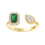 14K YELLOW GOLD 1CT ROUND/EMERALD/PEAR DIAMOND LADIES RING(COLOR STONE GREEN EMERALD DIAMOND 1/4CT)