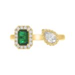14K YELLOW GOLD 1CT ROUND/EMERALD/PEAR DIAMOND LADIES RING(COLOR STONE GREEN EMERALD DIAMOND 1/4CT) - Image 5