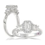 18K WHITE GOLD 1 1/2CT ROUND/EMERALD DIAMOND LADIES RING(CENTER STONE EMERALD DIAMOND 3/4CT)