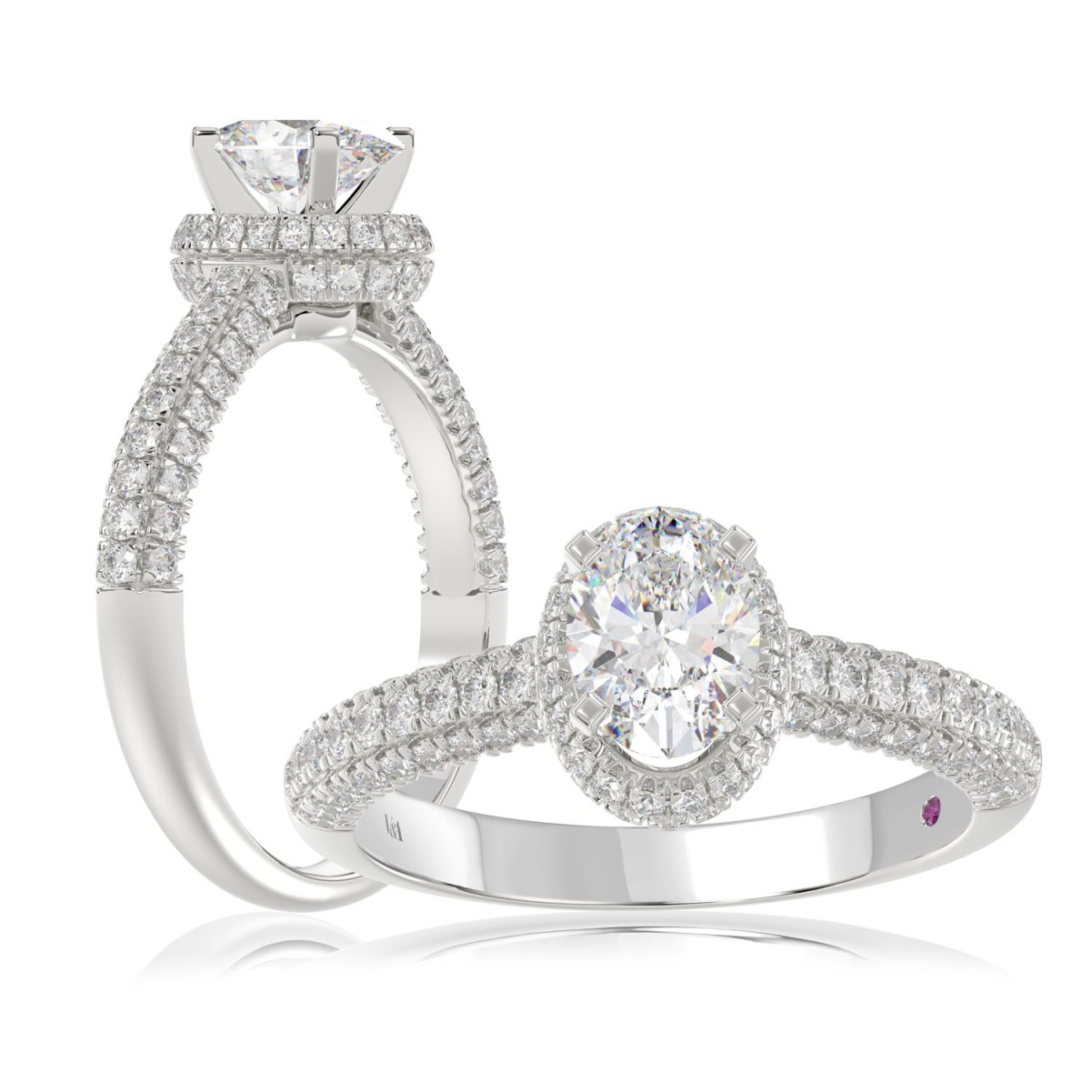 19256821_VA22334W-1201x1201.jpg 18K WHITE GOLD 1 1/4CT ROUND/OVAL DIAMOND LADIES RING(CENTER STONE OVAL DIAMOND 3/4CT) - Image 1