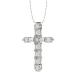 18K WHITE GOLD 1 1/6CT ROUND/BAGUETTE DIAMOND LADIES PENDANT WITH CHAIN - Image 3