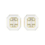 18K YELLOW GOLD 1/5CT ROUND/BAGUETTE DIAMOND LADIES EARRINGS (SOFT WHITE ENAMEL)