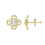 18K YELLOW GOLD 1/6CT ROUND DIAMOND LADIES EARRINGS - Image 3