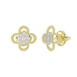 18K YELLOW GOLD 1/6CT ROUND DIAMOND LADIES EARRINGS - Image 2