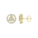 STERLING SILVER YELLOW 1/5CT ROUND DIAMOND LADIES EARRINGS - Image 2