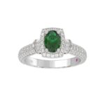 14K WHITE GOLD 1 1/2CT ROUND/BAGUETTE/OVAL DIAMOND LADIES FASHION RING(COLOR STONE OVAL GREEN EMERALD DIAMOND 3/4CT) - Image 3