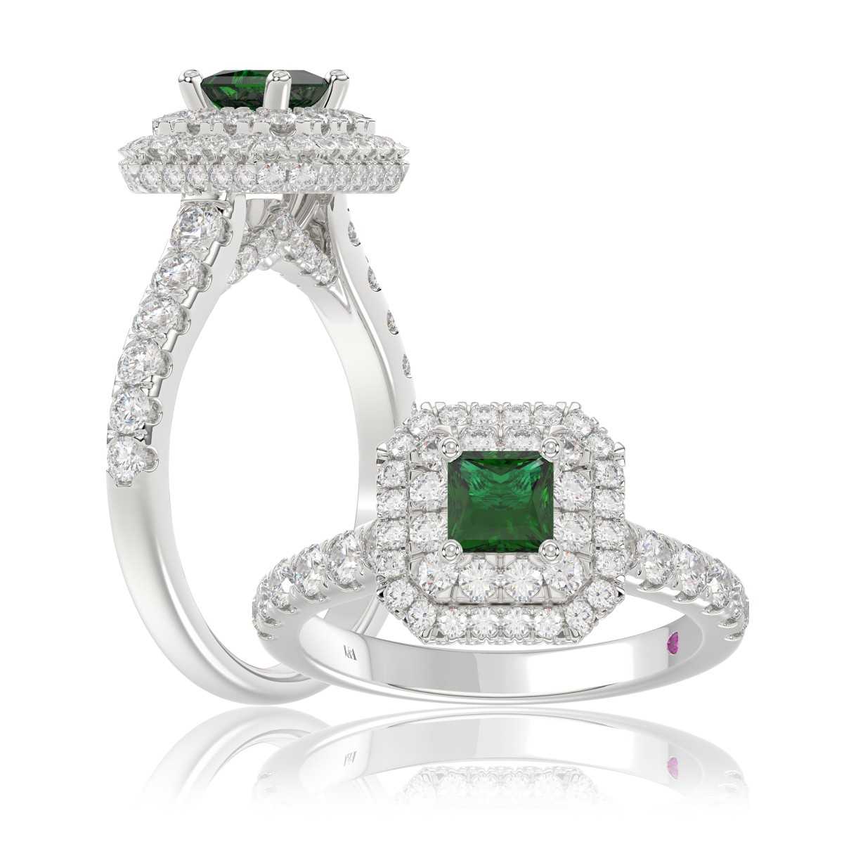 19257356_VA16257W-1201x1201.jpg 14K WHITE GOLD 1 1/3CT ROUND/PRINCESS DIAMOND LADIES FASHION RING(COLOR STONE PRINCESS GREEN EMERALD DIAMOND 1/4 CT) - Image 1