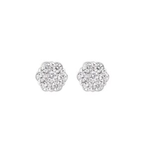 14K WHITE GOLD 1/4CT ROUND DIAMOND LADIES FLOWER EARRINGS