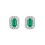 14K WHITE GOLD 7/8CT ROUND/OCTAGON DIAMOND LADIES EARRINGS