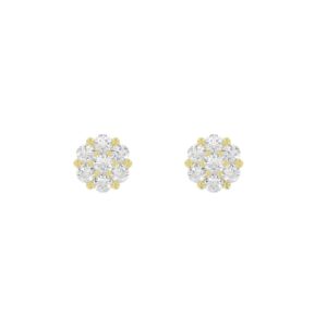 14K YELLOW GOLD 1/4CT ROUND DIAMOND LADIES FLOWER EARRINGS