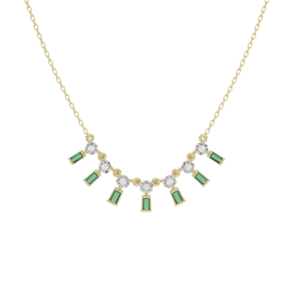 19257504_VA23538Y-14K-1201x1201.jpg 14K YELLOW GOLD 3/8CT ROUND/BAGUETTE/PINK SAPPHIRE DIAMOND LADIES NECKLACE (EMERALD DIAMOND 1/3CT) - Image 1