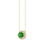 14K YELLOW GOLD 7/8CT ROUND/OVAL/PINK SAPPHIRE DIAMOND LADIES NECKLACE (CENTER STONE OVAL EMERALD DIAMOND 3/4CT) - Image 2