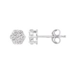 18K WHITE  GOLD 1/6CT ROUND DIAMOND LADIES FLOWER EARRINGS - Image 2