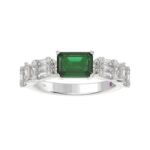 18K WHITE GOLD 1 3/8CT ROUND/BAGUETTE/EMERALD DIAMOND LADIES RING(COLOR STONE GREEN EMERALD DIAMOND 7/8CT)
