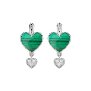 18K WHITE GOLD 1/10CT ROUND DIAMOND MALACHITE LADIES EARRINGS