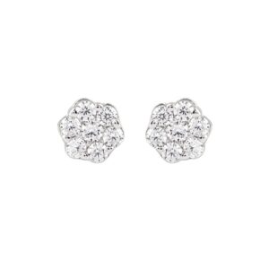 18K WHITE GOLD 1/2CT ROUND DIAMOND LADIES FLOWER EARRINGS