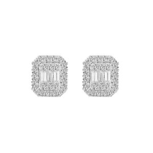 18K WHITE GOLD 1/2CT ROUND/BAGUETTE DIAMOND LADIES EARRINGS