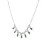 18K WHITE GOLD 1/3CT ROUND/BAGUETTE DIAMOND LADIES NECKLACE(COLOR STONE GREEN EMERALD DIAMOND 1/5CT) - Image 2